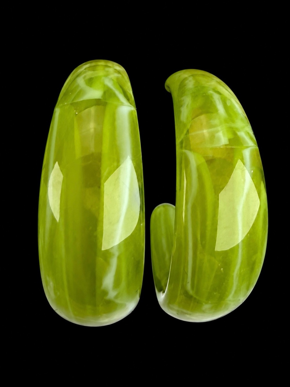 Vintage Lime Green Marbled Lightweight Pierced Hoop Earrings Retro Statement